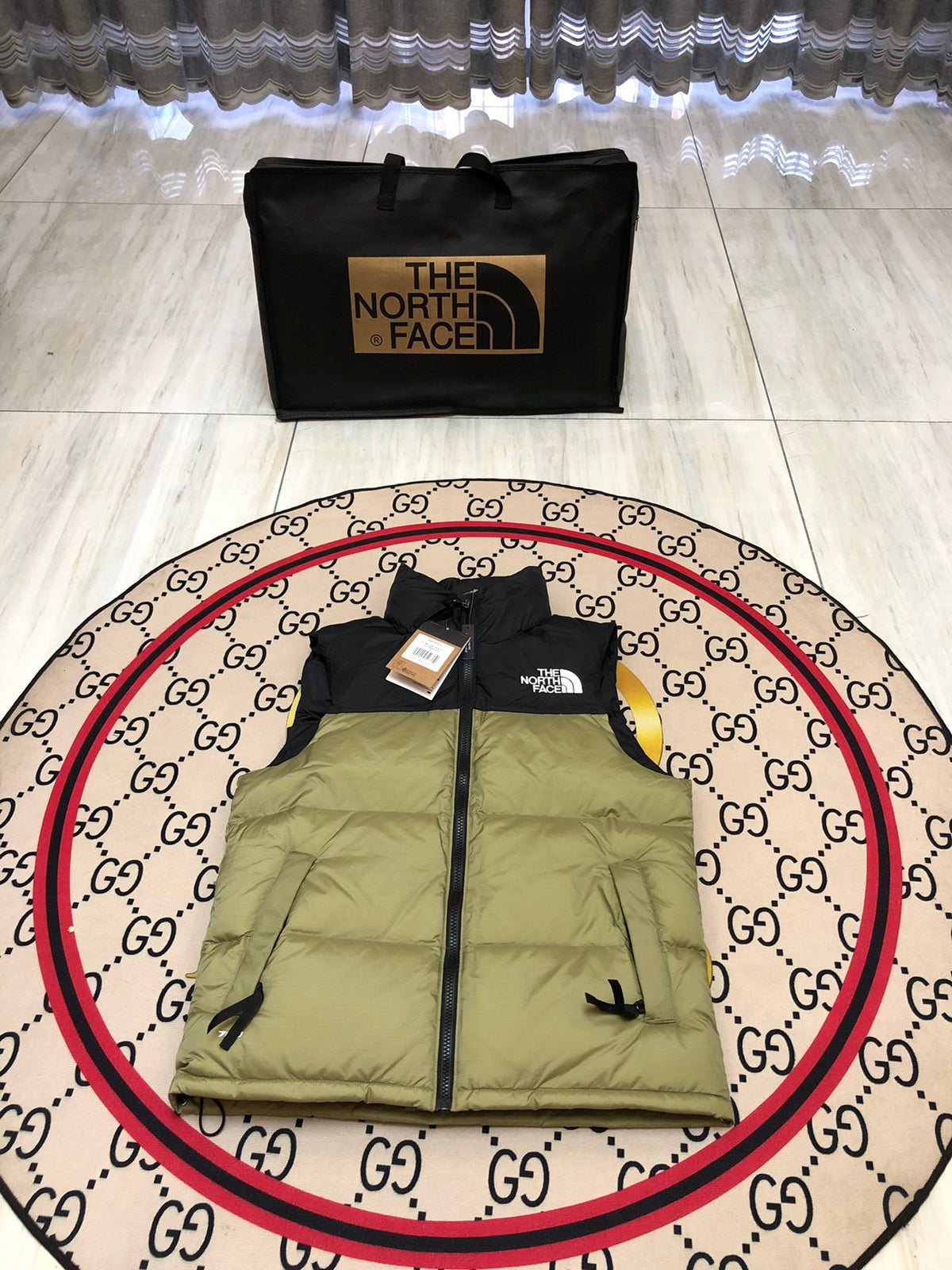 The North Face Olive Nuptse 700 Puffer Vest
