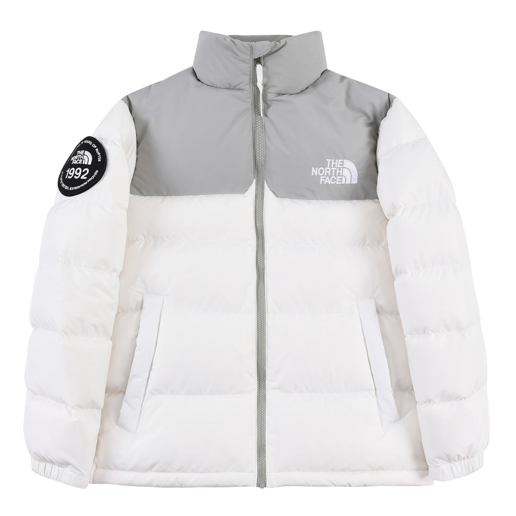 The North Face White and Grey 1992 Heritage Nuptse Down Jacket with Colorblock Paneling