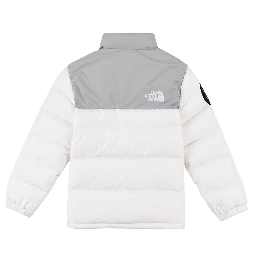 The North Face White and Grey 1992 Heritage Nuptse Down Jacket with Colorblock Paneling