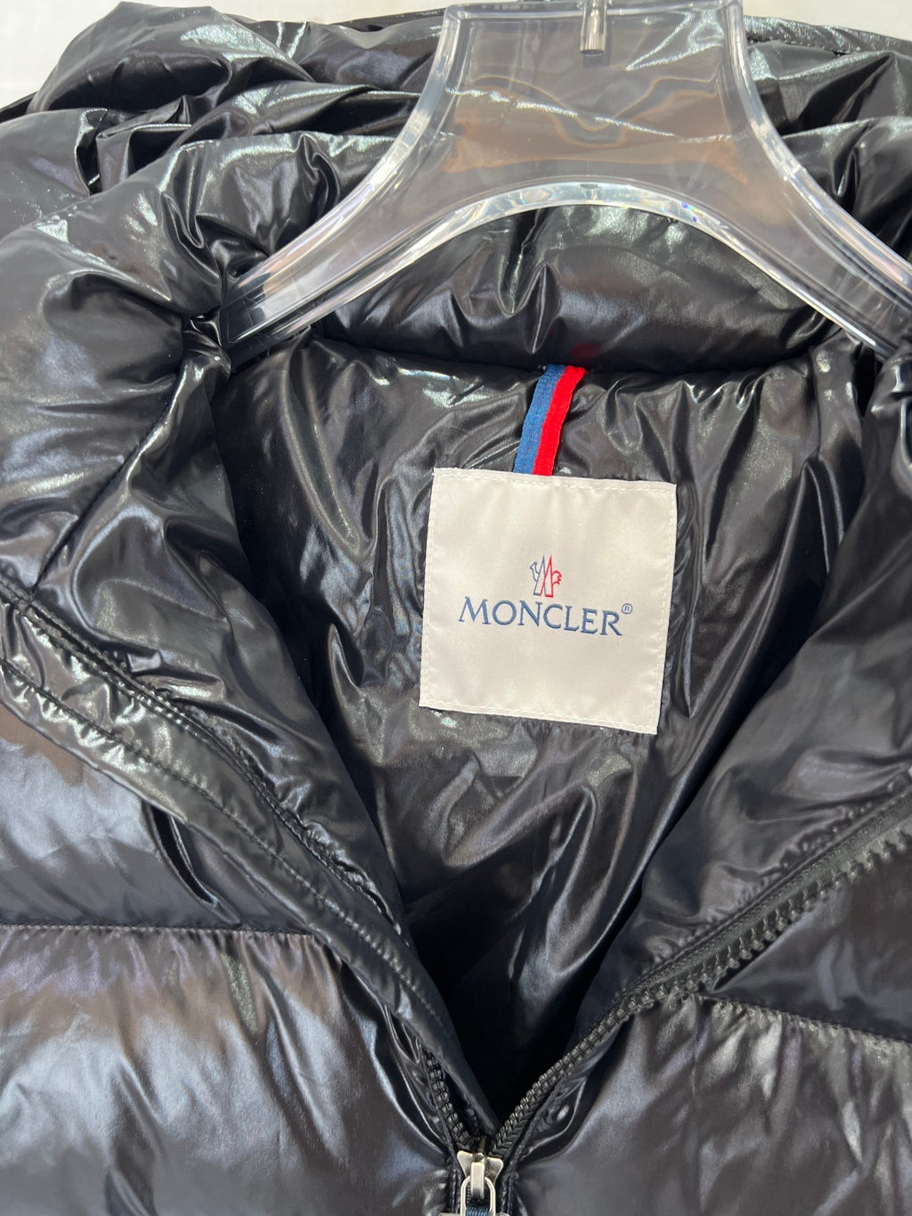Moncler Black Glossy Hooded Channel-Quilted Down Jacket