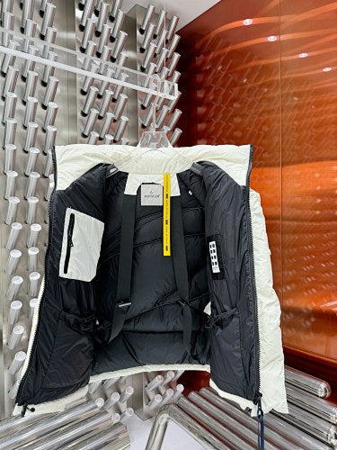 Moncler White Short Down Jacket with Convertible Hood