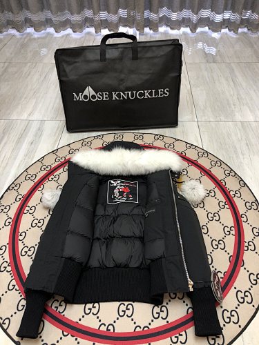 Moose Knuckles Black Crystal Down Jacket with Fur Trim