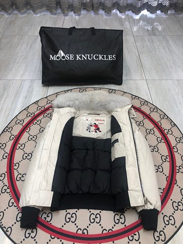 Moose Knuckles Cream Ballistic Down Bomber Jacket