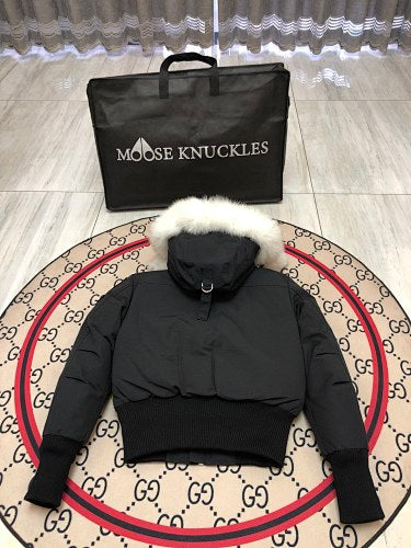 Moose Knuckles Black Crystal Down Jacket with Fur Trim