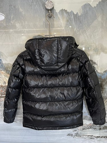 Moncler Black Glossy Hooded Channel-Quilted Down Jacket