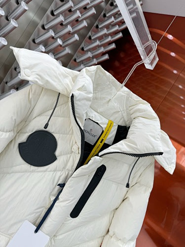 Moncler White Short Down Jacket with Convertible Hood