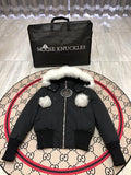 Moose Knuckles Black Crystal Down Jacket with Fur Trim