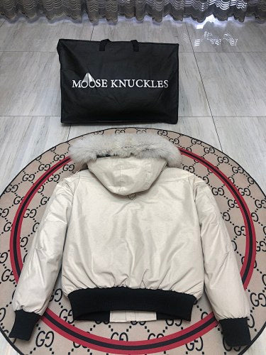 Moose Knuckles Cream Ballistic Down Bomber Jacket
