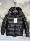 Moncler Black Glossy Hooded Channel-Quilted Down Jacket