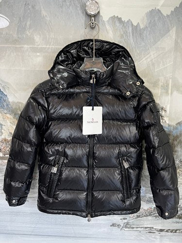 Moncler Black Glossy Hooded Channel-Quilted Down Jacket