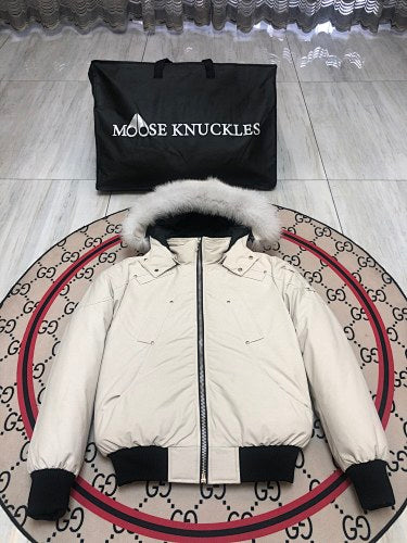 Moose Knuckles Cream Ballistic Down Bomber Jacket