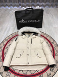 Moose Knuckles Cream Fur-Trimmed Down Parka with Crystal Studs