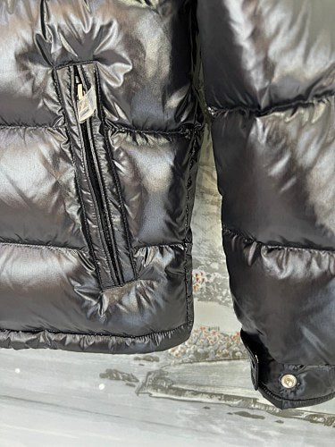 Moncler Black Glossy Hooded Channel-Quilted Down Jacket