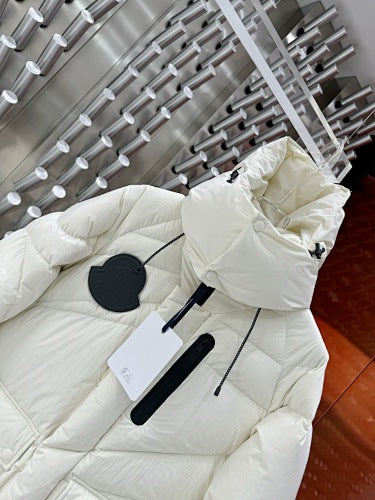 Moncler White Short Down Jacket with Convertible Hood