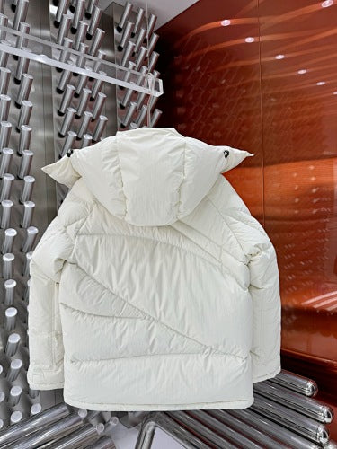 Moncler White Short Down Jacket with Convertible Hood