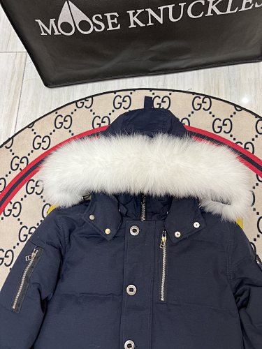 Moose Knuckles Navy Fur-Trimmed Down Parka with Crystal Studs
