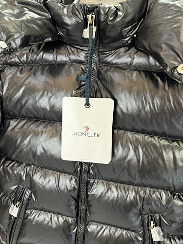 Moncler Black Glossy Hooded Channel-Quilted Down Jacket