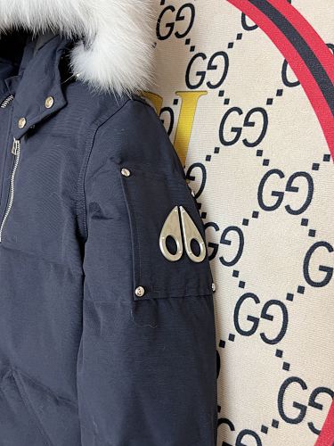 Moose Knuckles Navy Fur-Trimmed Down Parka with Crystal Studs
