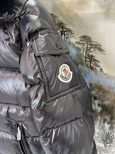Moncler Black Glossy Hooded Channel-Quilted Down Jacket