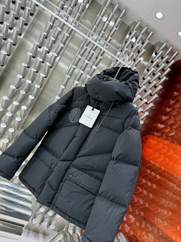 Moncler Graphite Hooded Baffle-Quilted Down Parka
