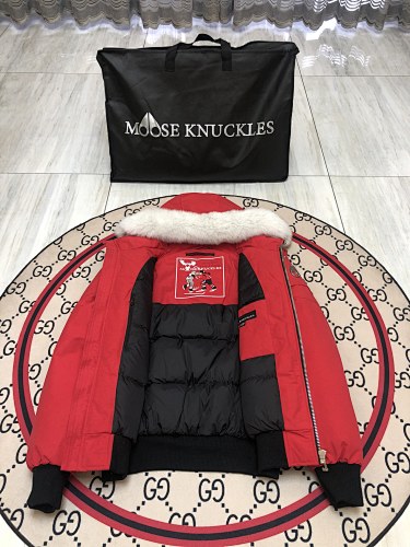 Moose Knuckles Red Ballistic Down Bomber Jacket