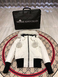 Moose Knuckles White Crystal Down Jacket with Fur Trim