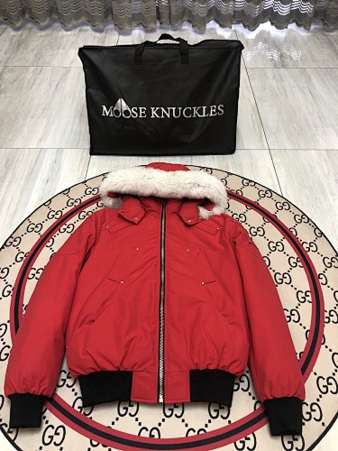 Moose Knuckles Red Ballistic Down Bomber Jacket