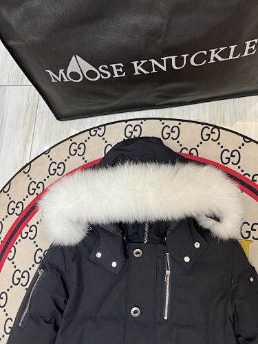 Moose Knuckles Black Fur-Trimmed Down Parka with Crystal Studs