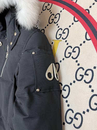Moose Knuckles Black Fur-Trimmed Down Parka with Crystal Studs