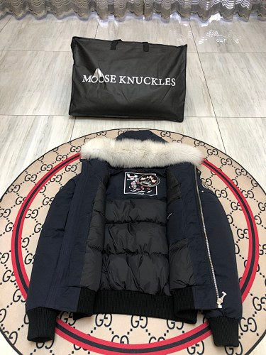 Moose Knuckles Navy Ballistic Down Bomber Jacket