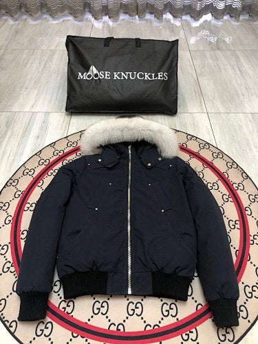 Moose Knuckles Navy Ballistic Down Bomber Jacket