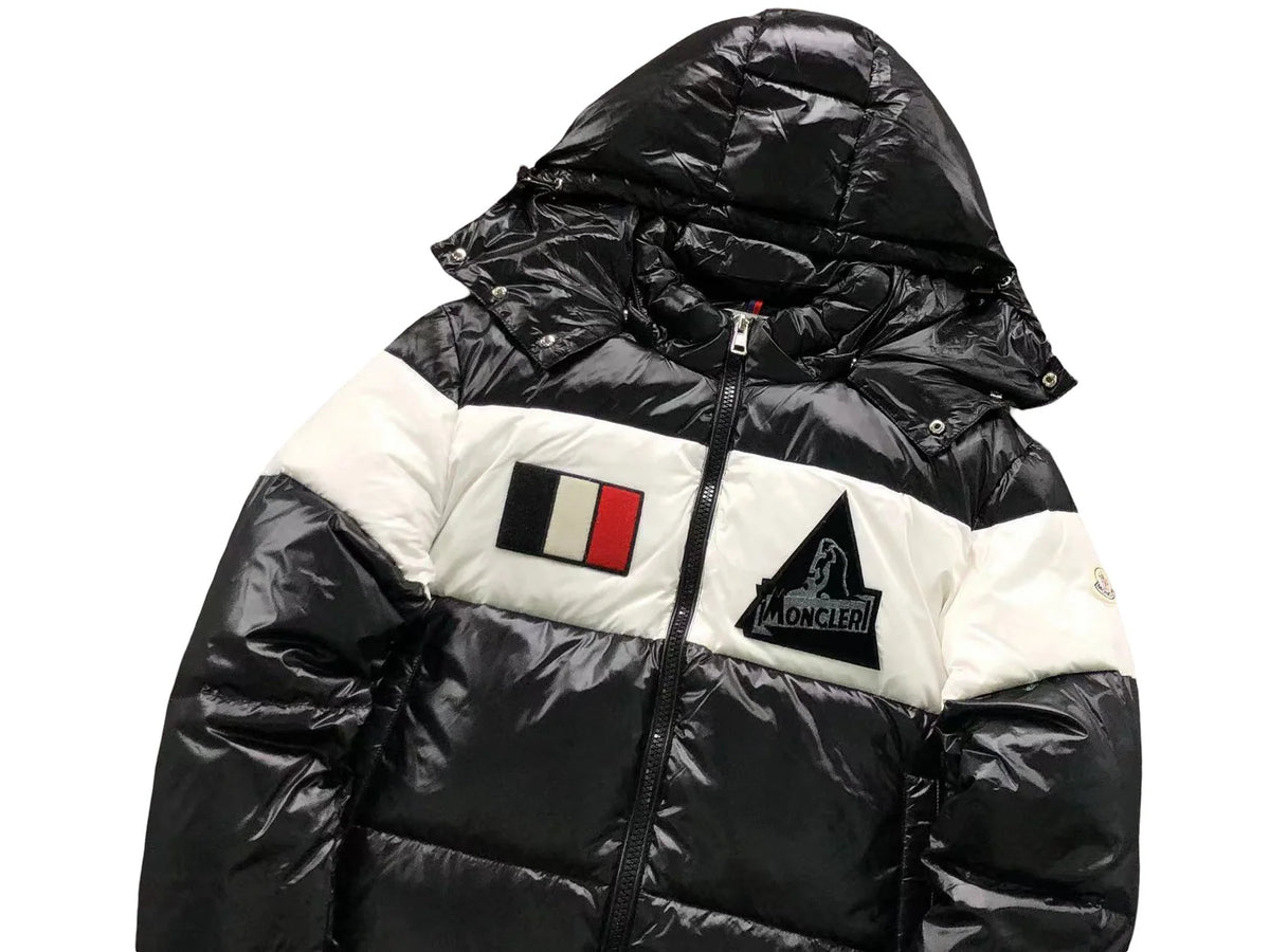 Moncler Black and White Colorblock Hooded Puffer Jacket