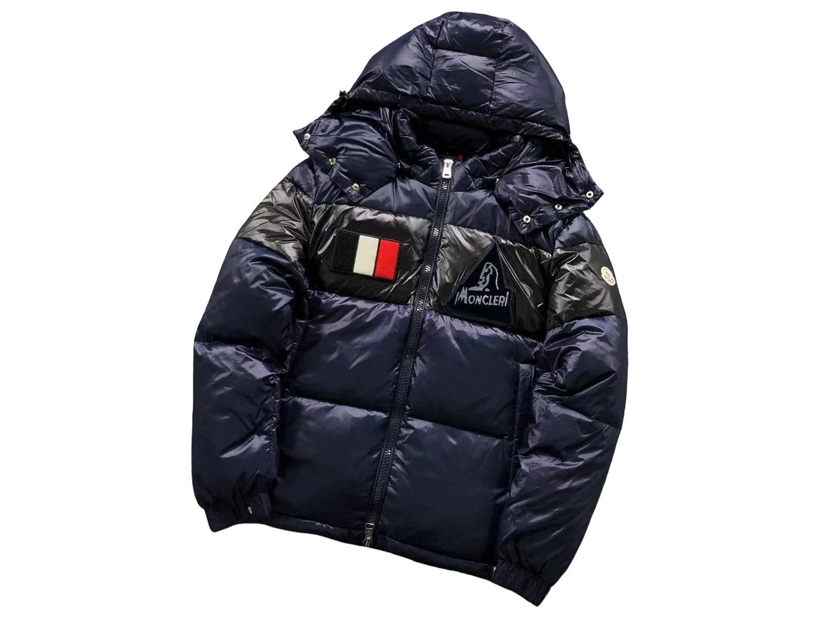 Moncler Navy and Black Colorblock Hooded Puffer Jacket