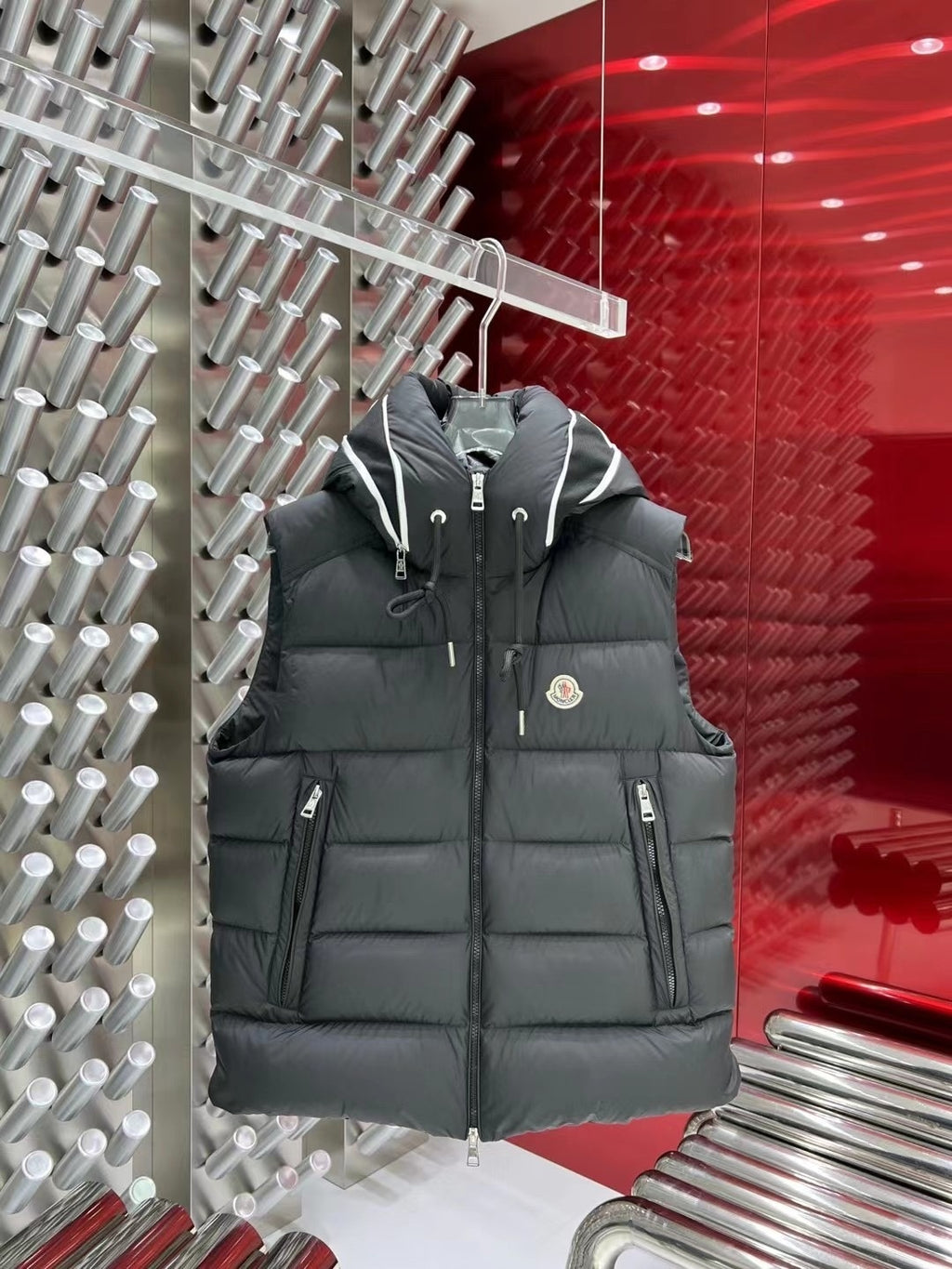 Moncler Charcoal Hooded Down Puffer Vest