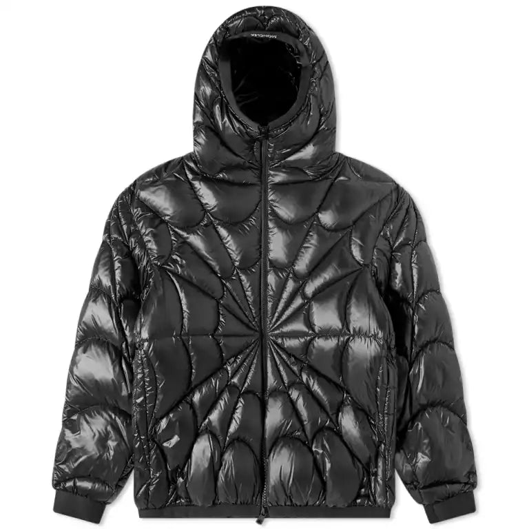 Moncler Black Radial Spider-Web Quilted Hooded Down Jacket