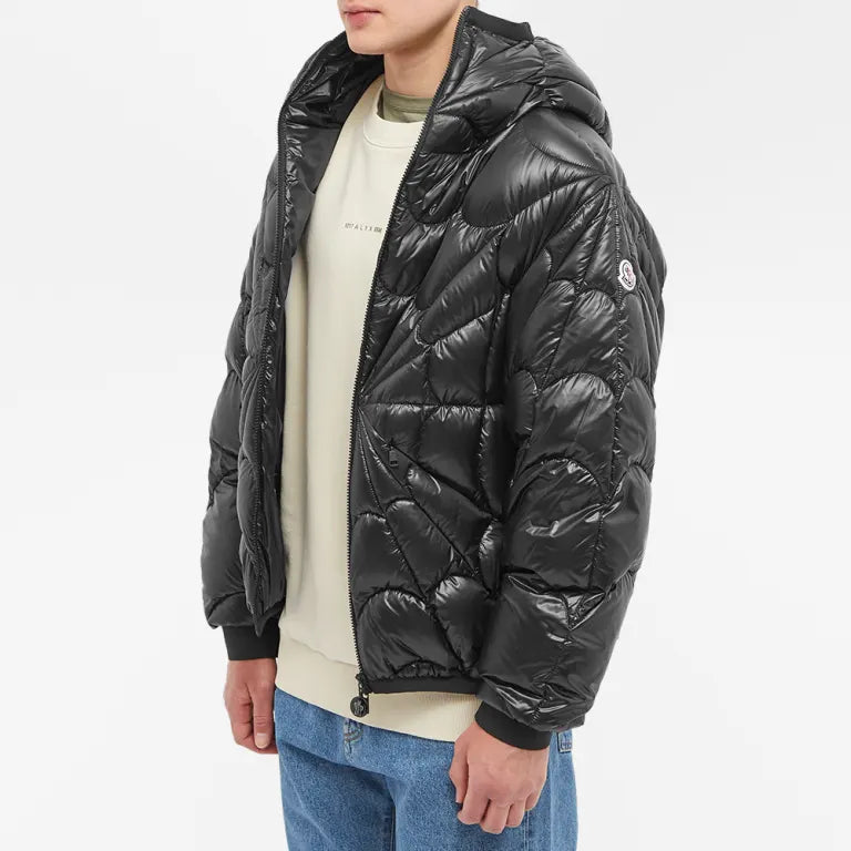 Moncler Black Radial Spider-Web Quilted Hooded Down Jacket
