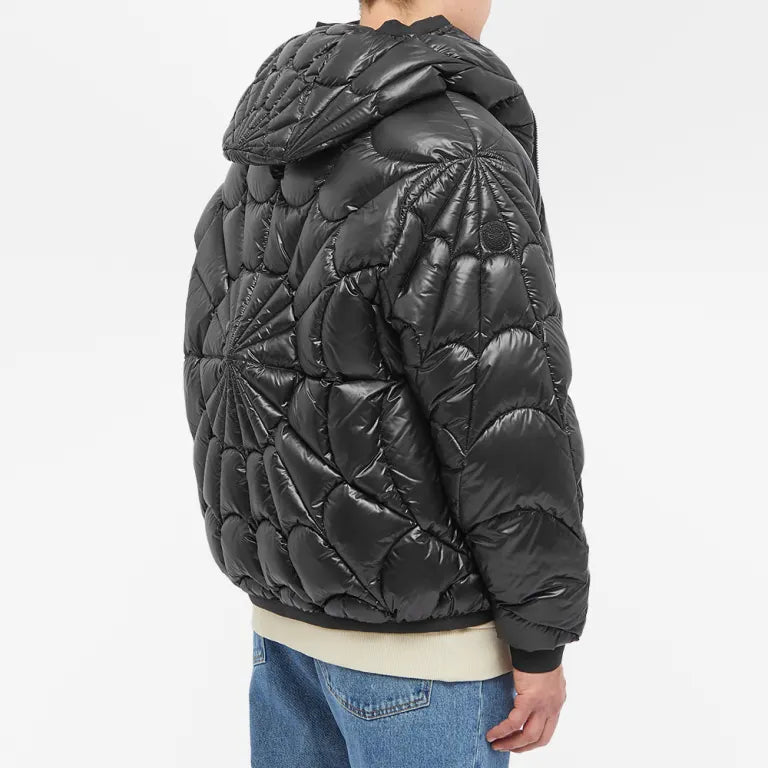 Moncler Black Radial Spider-Web Quilted Hooded Down Jacket