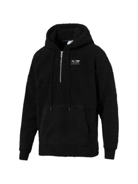 PUMA logo-patch fleece hoodie