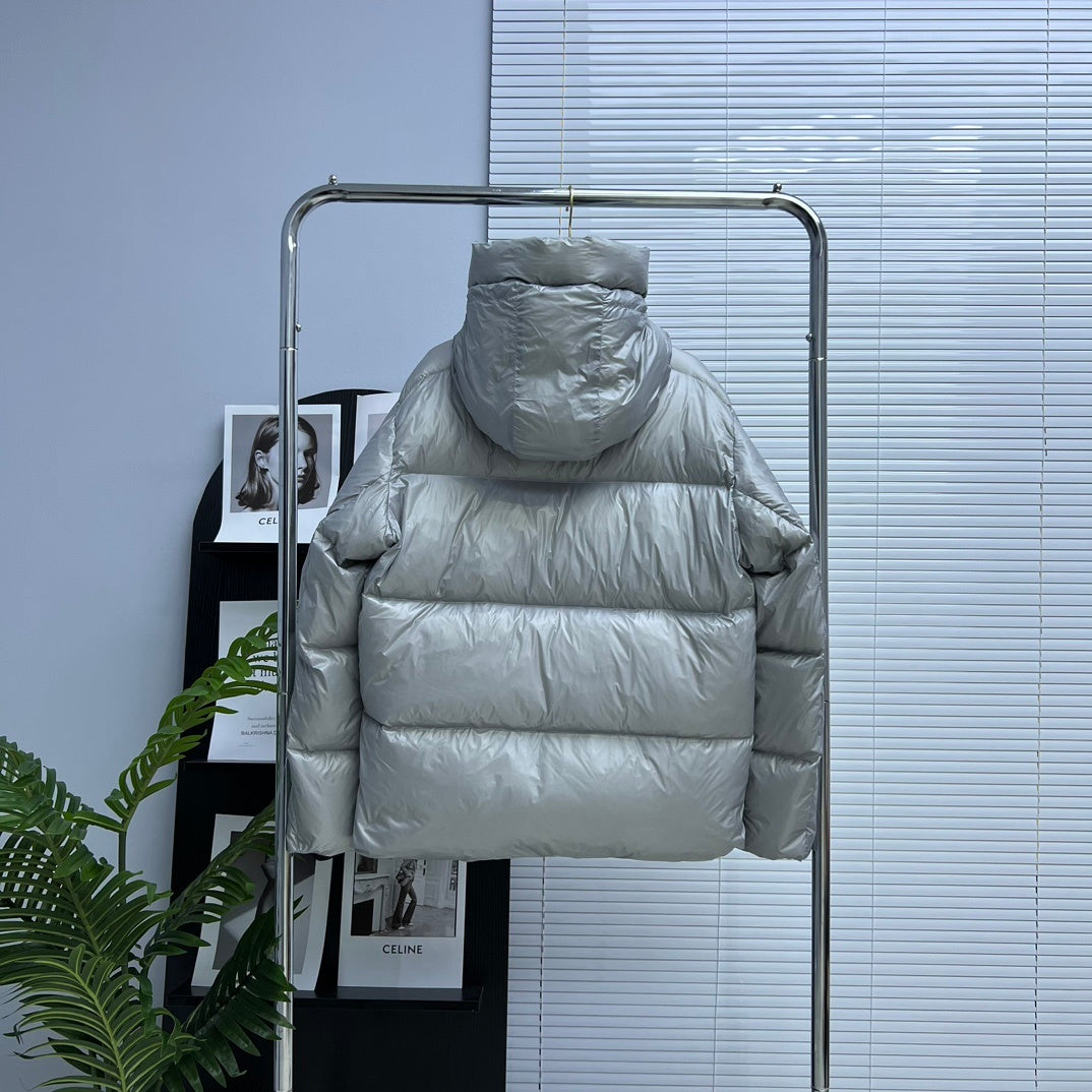 Canada Goose Silver Glossy Hooded Down Puffer Jacket