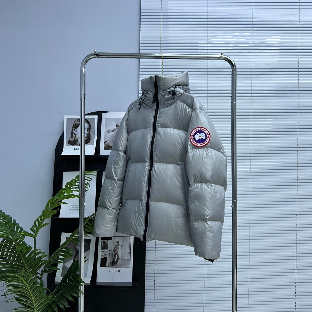 Canada Goose Silver Glossy Hooded Down Puffer Jacket