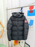 Canada Goose Black Hooded Box-Quilted Mid-Length Down Jacket