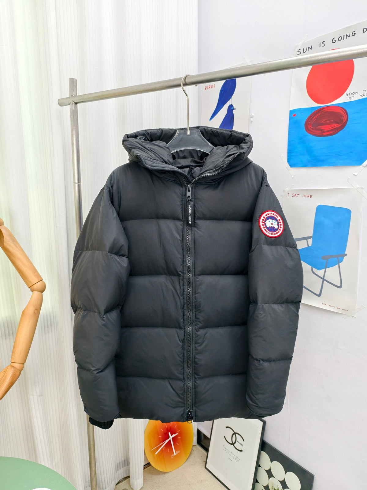 Canada Goose Black Hooded Box-Quilted Mid-Length Down Jacket