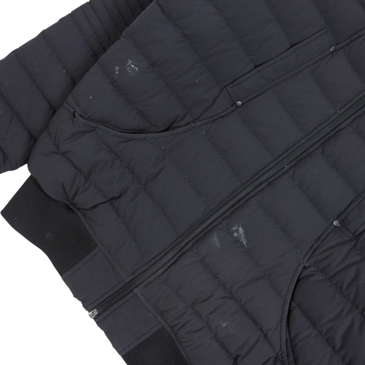 Moncler Navy Quilted Down Bomber Jacket with Ribbed Sleeves and Patch Pockets