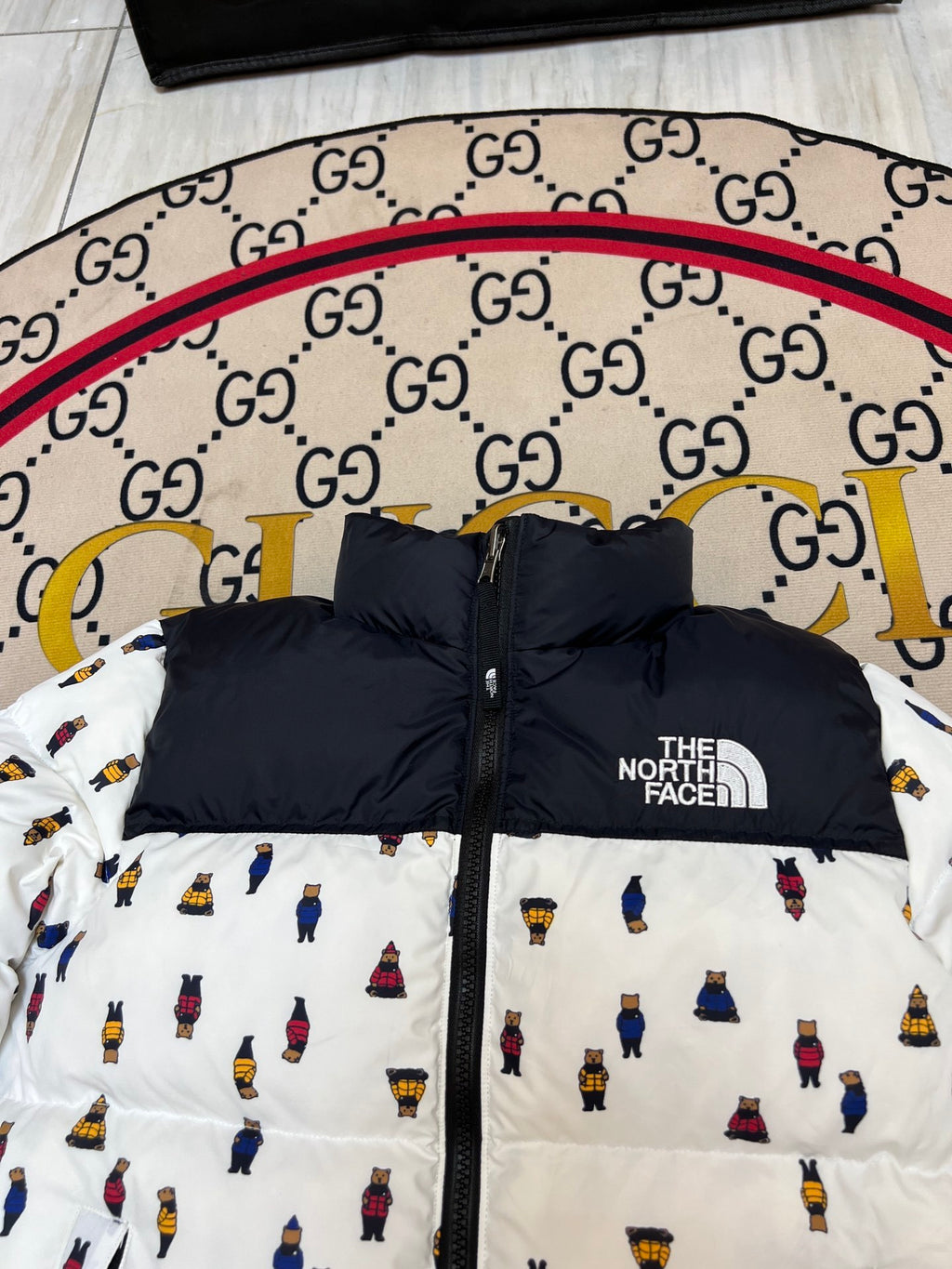 The North Face White Bear Print Nuptse Down Jacket