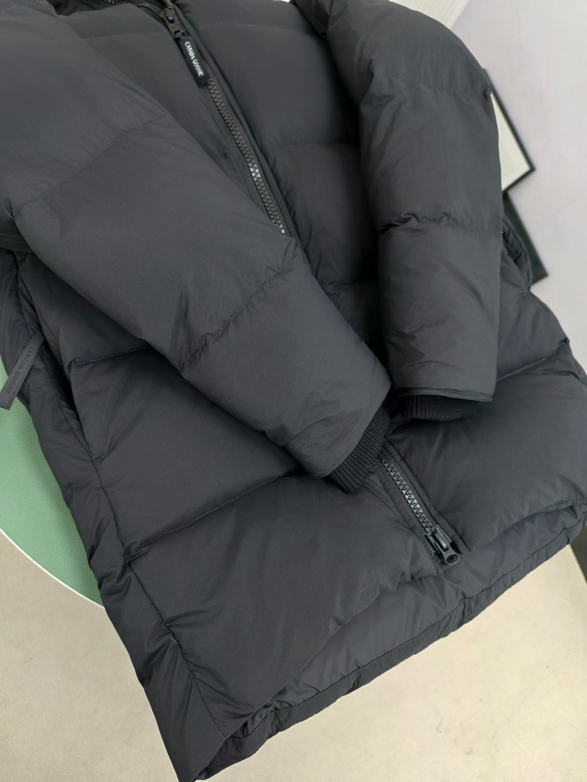 Canada Goose Black Hooded Box-Quilted Mid-Length Down Jacket