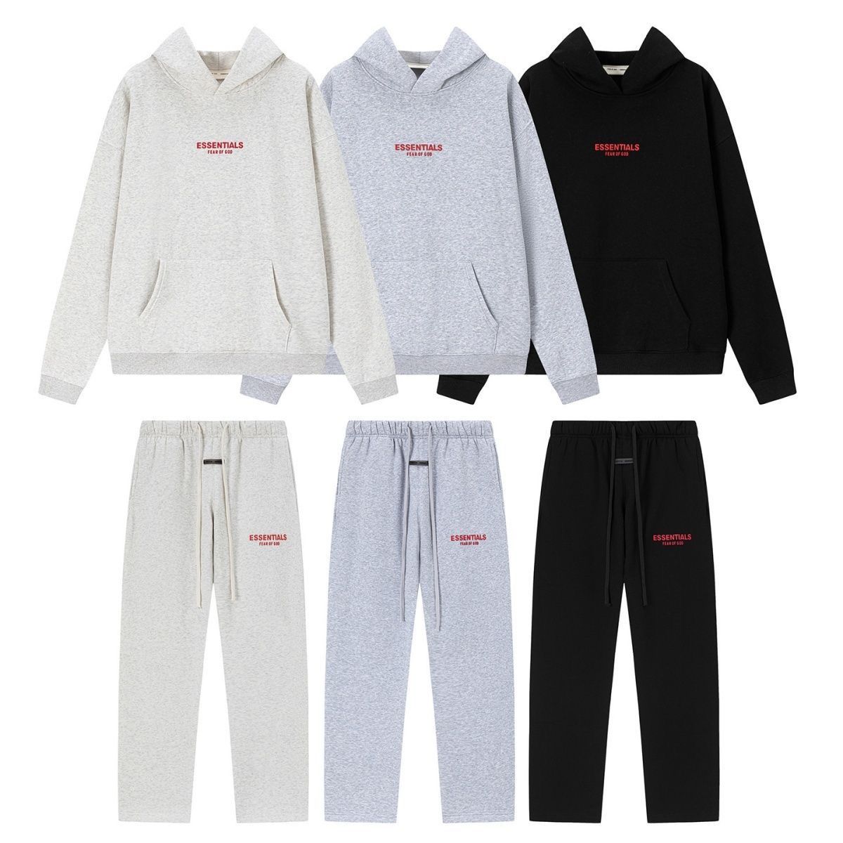 Fear Of God Essentials 3D Silicone Logo Fleece Hoodie Sweatpants Set