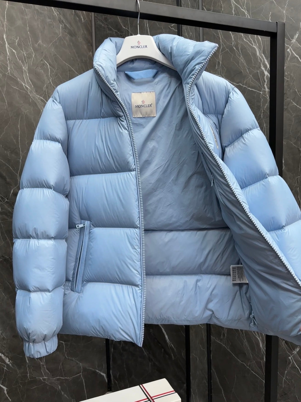 Moncler Sky Blue Classic Short Down Jacket