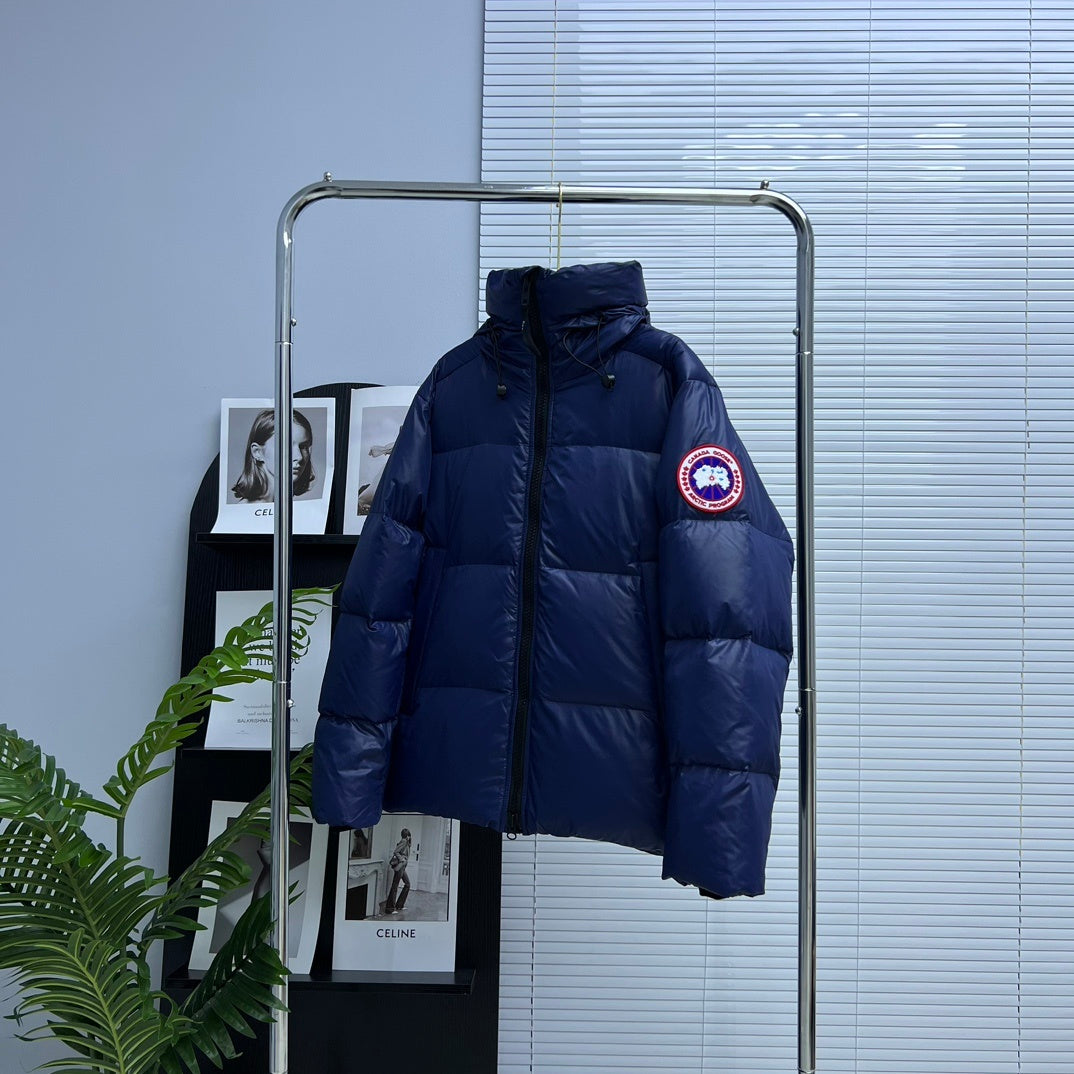 Canada Goose Navy Glossy Hooded Down Puffer Jacket
