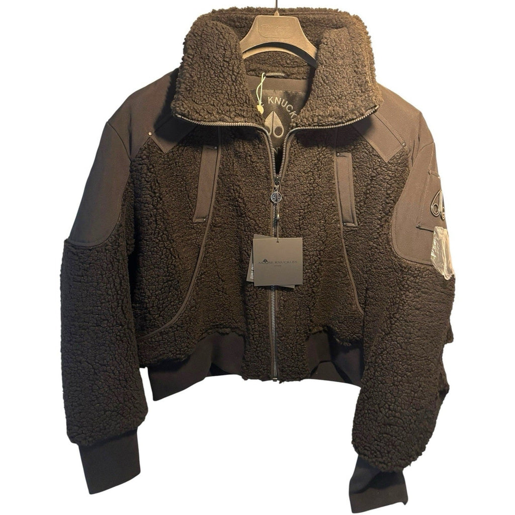 Moose Knuckles Brown Nellis Sherpa Cropped Bomber Jacket