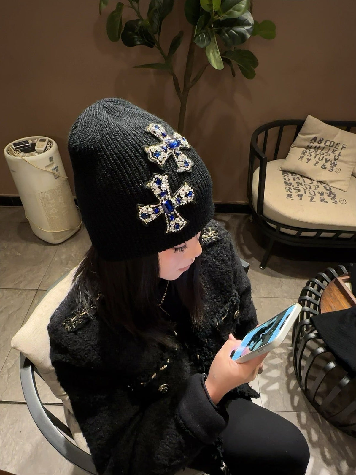 Rhinestone Cross Gem Knit Beanie Multi‑Style Streetwear Unisex
